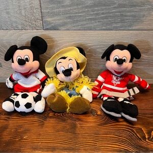 Lot Of 3 Disney Mickey Mouse‎ Bean Bag Plush Hockey Soccer Scarecrow READ